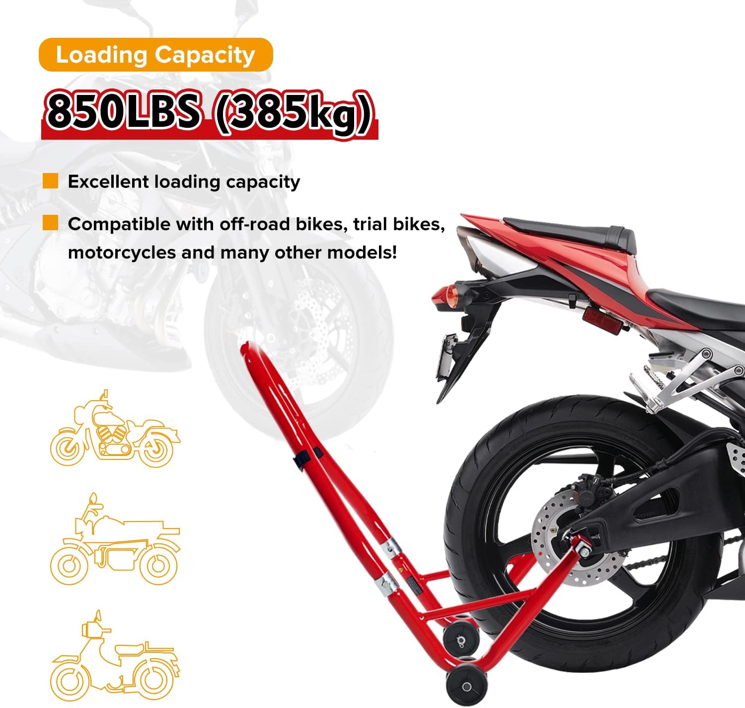 Donext Motorcycle Stand 850LB Sport Bike Rear Wheel Lift Swingarm Paddock Stands Red, U+L