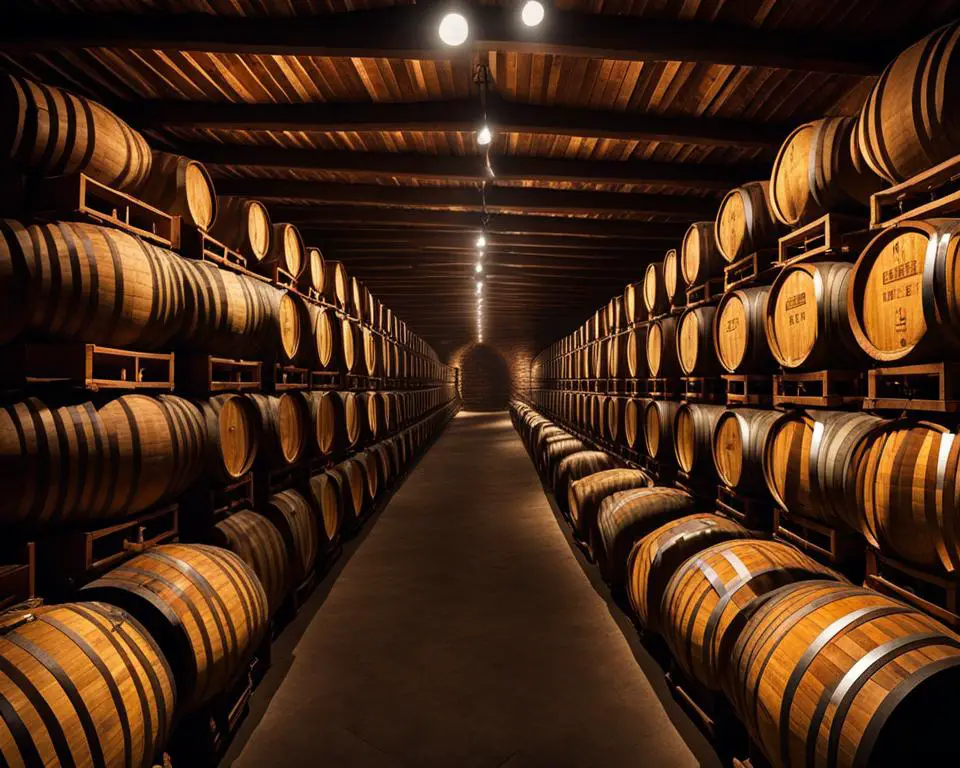 aging whiskey in oak barrels