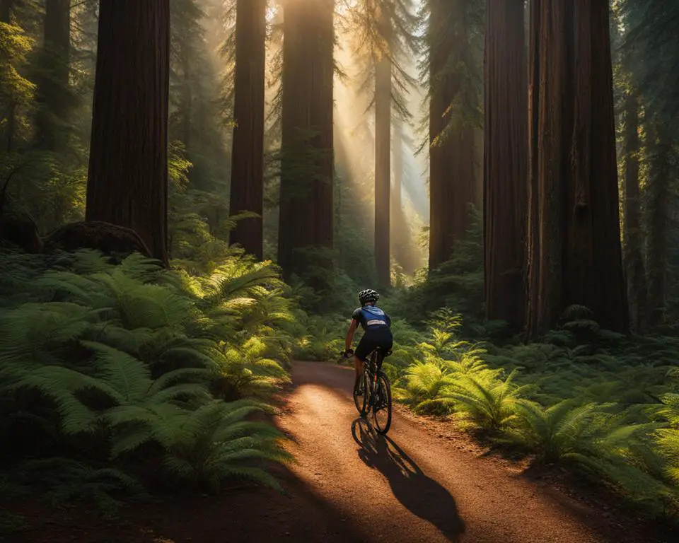 biking through the redwoods