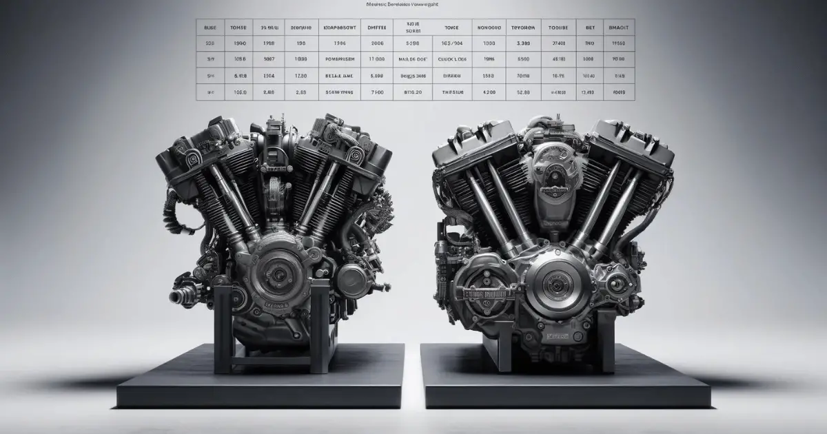 Digital image depicting the comparison of two different engines, meant to illustrate the 107 and 114 comparison