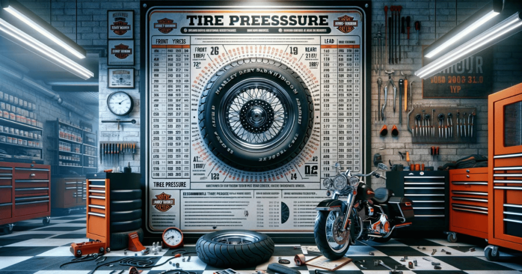chart of numerous harley davidson tire pressures