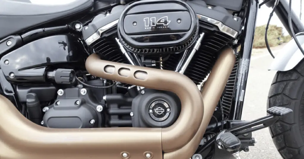 Example of a Harley Davidson 114ci engine inside a 2020 Fat Bob