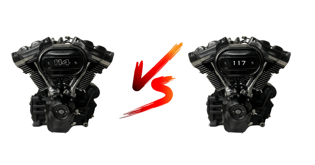 Custom infographic directly comparing the 114 and 117ci Milwaukee Eight engines from harley Davidson