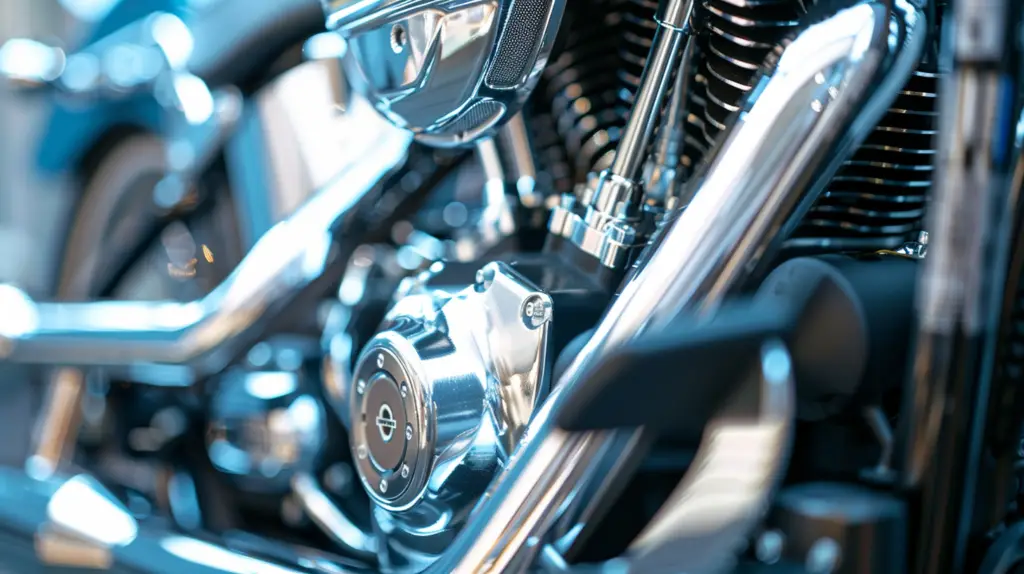 image of a Harley-Davidson Sport Glide with a close-up view of the drive belt and tensioner, highlighting the mechanical parts and components with a focus on potential wear and tension issues